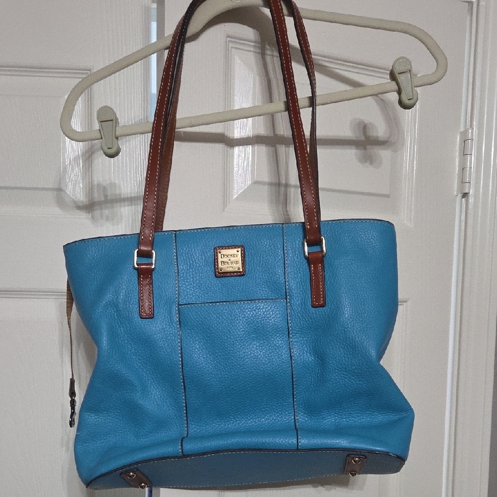 Dooney & Bourke Aqua Blue Leather Lexington Shopper Tote Bag